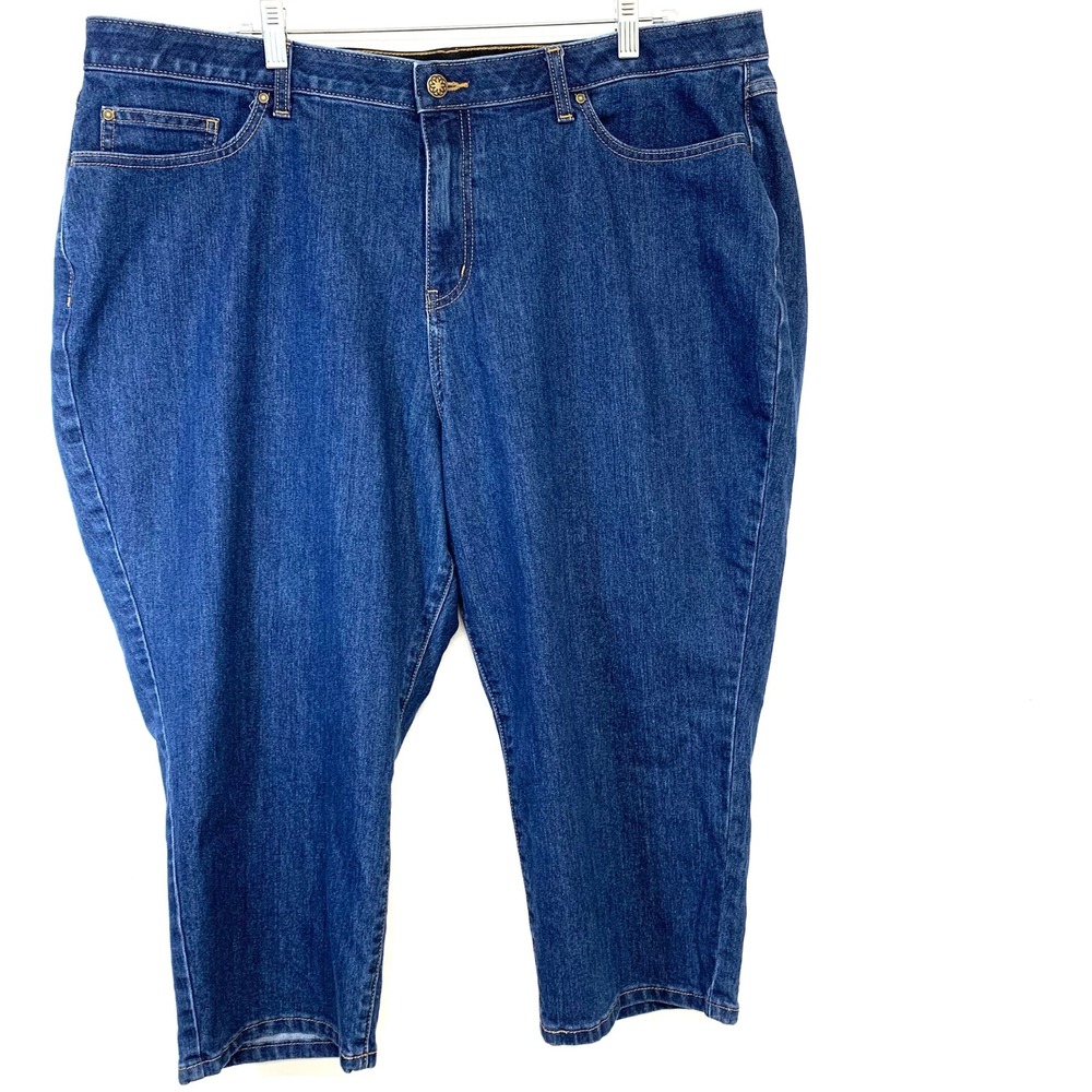 Catherines Denim Capri Jeans 24W Blue Comfort Waist Blue Pockets Stretch